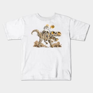 Skeleton riding mummy dinosaur Kids T-Shirt